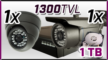 monitoring 1x kamera ESDR-A1096, 1x kamera AHD-717, rejestrator AHD-04CH, dysk 1TB, akcesoria