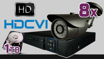 monitoring HDCVI 8x kamera ESBR-1072, rejestrator PR-HCR2108, dysk 1TB, akcesoria