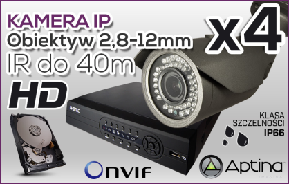 monitoringu IP 4x kamera ESIP-B1613A/2.8-12, rejestrator PR-NVR0402mini, dysk 1 TB, akcesoria