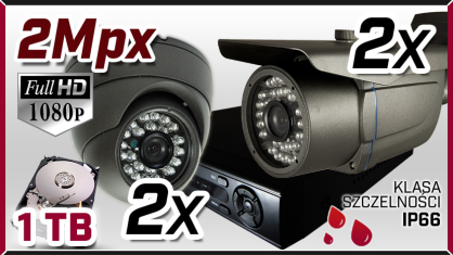 monitoring  AHD 2x kamera AHD-910I, 2x kamera AHD-717, rejestrator HD-AHD-08CH, dysk 1TB, akcesoria