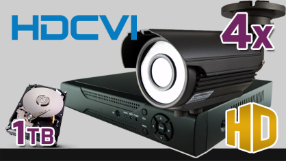 monitoring HDCVI 4x kamera ESBR-CV1220/2.8-12, rejestrator PR-HCR5104, dysk 1TB, akcesoria