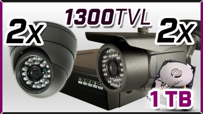 monitoring 2x kamera ESDR-A1096, 2x kamera AHD-717, rejestrator AHD-04CH, dysk 1 TB, akcesoria