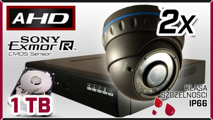 monitoring 2x kamera AHD-907, rejestrator AHD-04CH, dysk 1TB, akcesoria