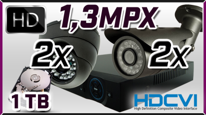 monitoring HDCVI 2x kamera ESDR-CV1020, 2x kamera ESBR-CV1620, rejestrator PR-HCR5108, dysk 1TB, akcesoria