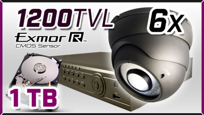 monitoring 6x kamera ESDR-1400/2.8-12, rejestrator ES-DVR5008, dysk 1TB, akcesoria