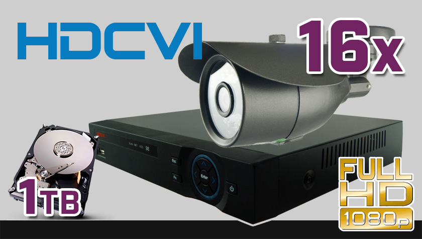 monitoring HDCVI 16x kamera ESBR-2084, rejestrator PR-HCR5216, dysk 1TB, akcesoria