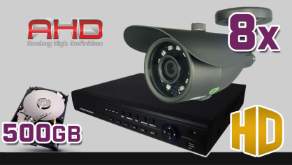 monitoring AHD 8x kamera ESBR-1084, rejestrator ES-AHD7908, dysk 500GB, akcesoria 