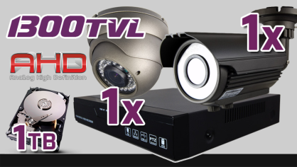 monitoring 1x kamera ESDR-A1296/2.8-12, 1x kamera ESBR-A1296/2.8-12, rejestrator ES-AHD7008, dysk 1TB, akcesoria