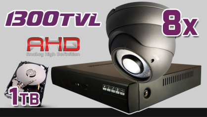 Monitoring AHD 8x kamera AHD-910I, rejestrator AHD-08CH, dysk 1TB, akcesoria
