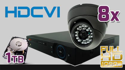 monitoring HDCVI 8x kamera ESDR-CV1020", rejestrator PR-HCR5108, dysk 1TB, akcesoria