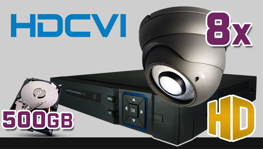 monitoring HDCVI 8x kamera ESDR-1072/2.8-12, rejestrator PR-HCR2108, dysk 500GB, akcesoria