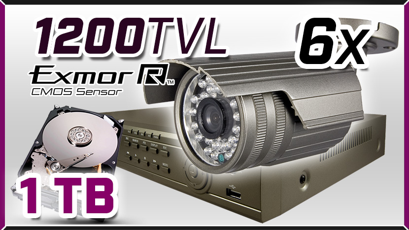 monitoring 6x kamera ESBR-1200, rejestrator ES-DVR5008, dysk 1TB, akcesoria