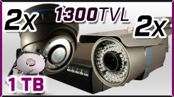 monitoring 2x kamera AHD-907, 2x kamera AHD-710, rejestrator AHD-08CH, dysk 1TB, akcesoria