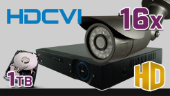 monitoring HDCVI 16x kamera ESBR-1072, rejestrator PR-HCR5216, dysk 1TB, akcesoria