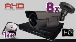 monitoring AHD 8x kamera ESBR-A1500/2.8-12IR70, rejestrator ES-AHD7016, dysk 1TB, akcesoria