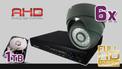 monitoring AHD, 6x kamera ESDR-2084, rejestrator cyfrowy 8-kanałowy AHD ES-AHD7908, dysk 1TB, akcesoria