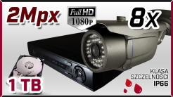 monitoring AHD 8x kamera AHD-717, rejestrator HD-AHD-08CH, dysk 1TB, akcesoria