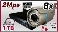 monitoring AHD 8x kamera AHD-710, rejestrator HD-AHD-08CH, dysk 1TB, akcesoria