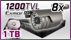 monitoring 8x kamera ESBR-1200, rejestrator  ES-DVR5116, dysk 1TB, akcesoria