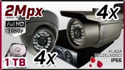 monitoring AHD 4x kamera AHD-910I, 4x kamera AHD-717, rejestrator HD-AHD-08CH, dysk 1TB, akcesoria