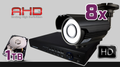 monitoring AHD 8x kamera ESBR-A1296/2.8-12, rejestrator ES-AHD7908, dysk 1TB, akcesoria