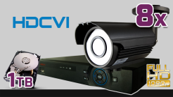 monitoring HDCVI 8x kamera ESBR-CV1220/2.8-12", rejestrator PR-HCR5216, dysk 1TB, akcesoria