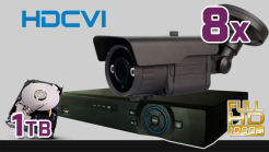 monitoring HDCVI 8x kamera ESBR-CV1500/2.8-12IR70, rejestrator PR-HCR5216, dysk 1TB, akcesoria