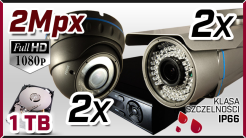 monitoring 2x kamera AHD-907, 2x kamera AHD-710, rejestrator HD-AHD-08CH, dysk 1TB, akcesoria