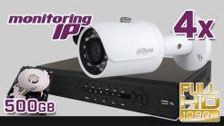 monitoring IP, FullHD, Rejestrator PR-NVR-0402mini, 4x kamera DH-IPC-HFW1220SP, dysk 500GB, akcesoria