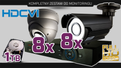 monitoring HDCVi 8x kamera ESDR-CV1220/2.8-12", 8x kamera ESBR-CV1220/2.8-12", rejestrator PR-HCR5216, dysk 1TB,m akcesoria