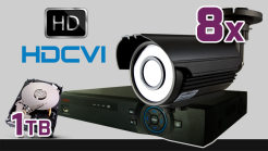 monitoring HDCVI 8x kamera ESBR-1072/2.8-12, rejestrator PR-HCR5216, dysk 1TB, akcesoria