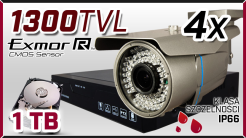 monitoring AHD 4x kamera AHD-710, rejestrator ES-AHD7804, dysk 1 TB, akcesoria