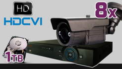 monitoring HDCVI 8x kamera ESBR-1072/2.8-12IR70, rejestrator PR-HCR5216, dysk 1TB, akcesoria