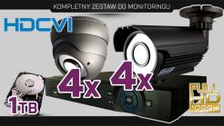 monitoring HDCVI 4x kamera ESDR-CV1220/2.8-12", 4x kamera ESBR-CV1220/2.8-12", rejestrator PR-HCR5216, dysk 1TB, akcesoria