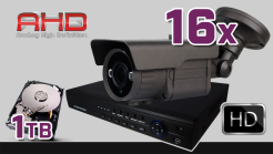 monitoring AHD 16x kamera ESBR-A1500/2.8-12IR70, rejestrator ES-AHD7016, dysk 1TB, akcesoria