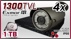 monitoring 4x kamera ESBR-A1296/2.8-12 IR60, rejestrator ES-AHD7008, dysk 1TB, akcesoria