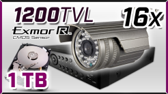 monitoring 16x kamera ESBR-1200, rejestrator ES-DVR5116. dysk 1TB, akcesoria