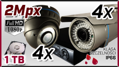 monitoring AHD 4x kamera AHD-907, 4x kamera AHD-710, rejestrator HD-AHD-08CH, dysk 1TB, akcesoria