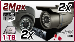 monitoring 2x kamera AHD-910I, 2x kamera AHD-717, rejestrator HD-AHD-04CH, dysk 1TB, akcesoria