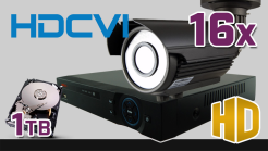 monitoring HDCVI 16x kamera ESBR-1072/2.8-12, rejestrator PR-HCR5216, dysk 1TB, akcesoria