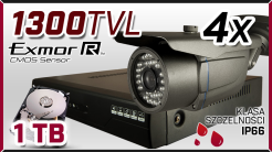 Monitoring AHD 4x kamera AHD-717, rejestrator AHD-04CH, dysk 1TB, akcesoria