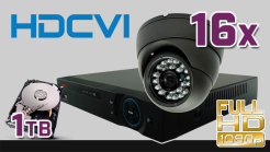 monitoring HDCVI 16x kamera ESDR CV1020", rejestrator PR-HCR5216, dysk 1TB, akcesoria
