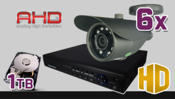 monitoring AHD, 6x kamera ESBR-1084, rejestrator cyfrowy AHD 8-kanałowy ES-AHD7908, dysk 1TB, akcesoria