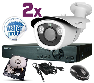 Zestaw do monitoringu Full HD, 2x kamera ESBR-2404, rejestrator cyfrowy 4-kanałowy ES-XVR7904, dysk 500GB, akcesoria